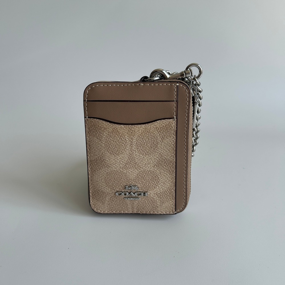 Coach Zip Card Case Sand Taupe Signature Canvas Wallet CW883